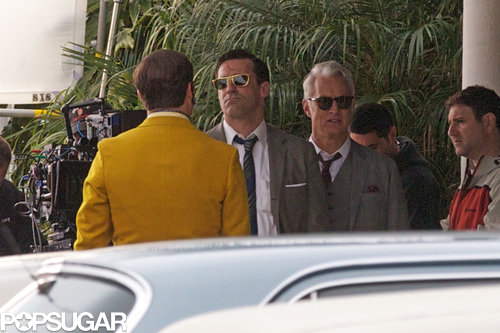 Jon Hamm Hitches a Ride With John Slattery on the Mad Men Set Jon Hamm Hitches a Ride With John Slattery on the Mad Men Set