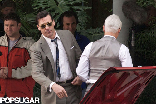 Jon Hamm Hitches a Ride With John Slattery on the Mad Men Set Jon Hamm Hitches a Ride With John Slattery on the Mad Men Set