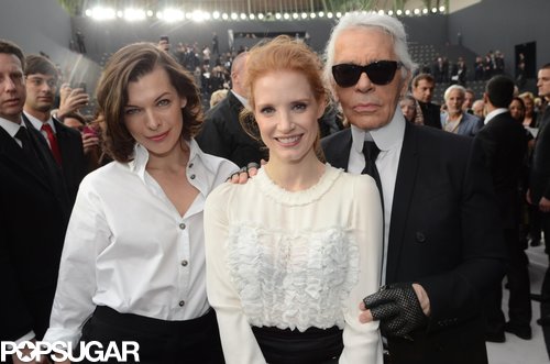 Milla Jovovich, Jessica Chastain, and Karl Lagerfeld joined up at the Chanel fashion show.
Milla Jovovich, Jessica Chastain, and Karl Lagerfeld joined up at the Chanel fashion show.