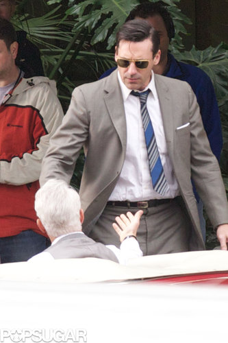 Jon Hamm Hitches a Ride With John Slattery on the Mad Men Set Jon Hamm Hitches a Ride With John Slattery on the Mad Men Set