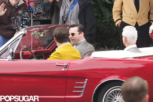 Jon Hamm Hitches a Ride With John Slattery on the Mad Men Set Jon Hamm Hitches a Ride With John Slattery on the Mad Men Set