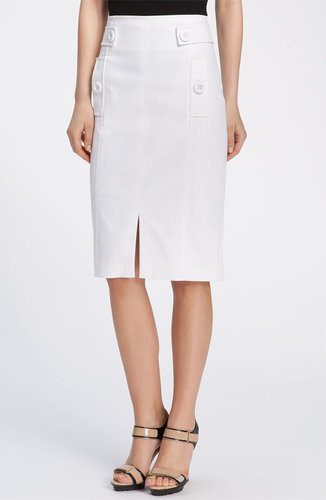 Magaschoni Button Tab Stretch Twill Skirt
