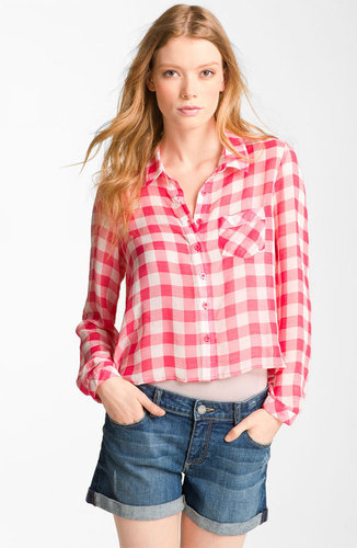 Free People Sheer Boxy Gingham Check Shirt