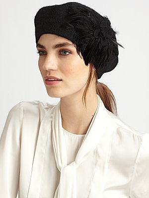 Feathered Knit Wool Beret