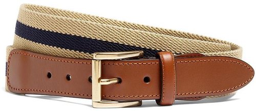 Striped Canvas and Leather Belt