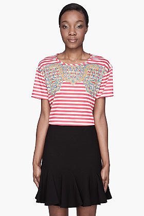 CARVEN Red Striped paisley printed t-shirt