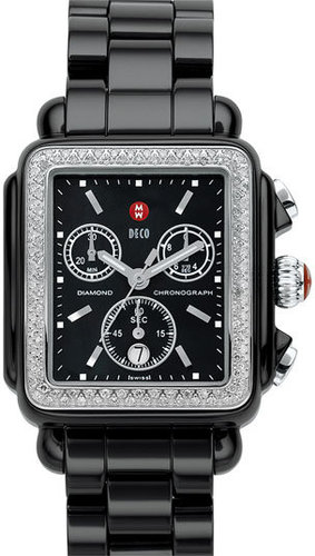 MICHELE 'Deco Diamond' Ceramic Bracelet Watch