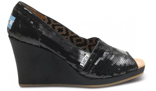 Black sequins women's wedges