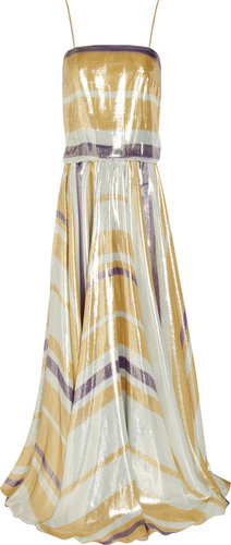 Lanvin Striped silk-blend lamé gown