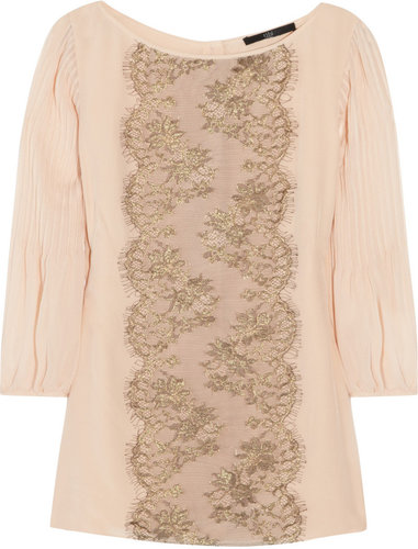 Tibi Lace-front silk-chiffon blouse