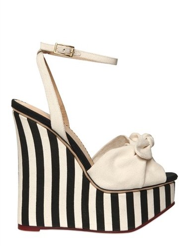 Charlotte Olympia - 160mm Striped Cotton Linen Wedges