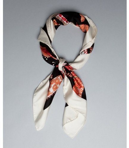 Salvatore Ferragamo black floral owl printed silk scarf