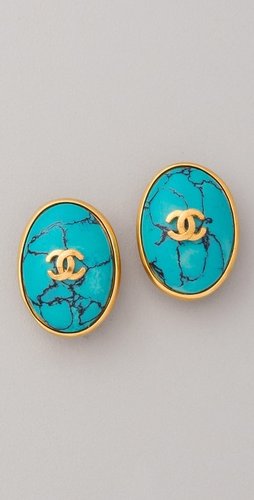 Wgaca Vintage Vintage Chanel CC Turquoise Earrings