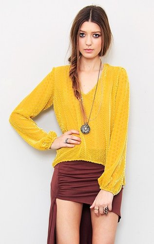 blu moon Mustard Burnout Blouse