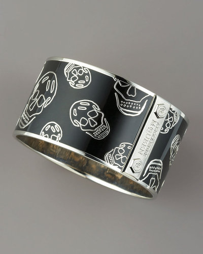 Alexander McQueen Large Enamel Skull Bangle, Black