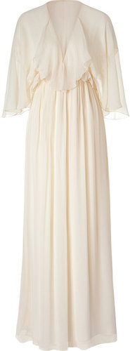 Ralph Lauren Collection Chandra Champagne Beaded Crinkle Chiffon Dress