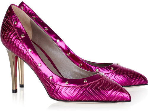 Versace Stitched metallic leather pumps