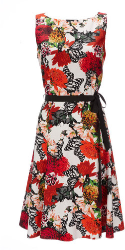 Red Floral And Butterfly Print Dress