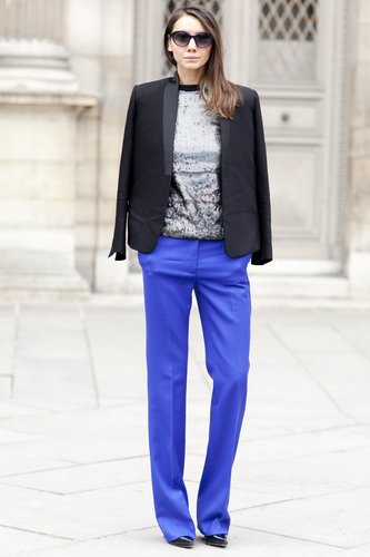 We love the striking contrast between vibrant trousers and gunmetal metallics.
We love the striking contrast between vibrant trousers and gunmetal metallics.