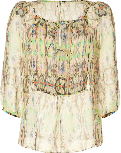 Tibi Tropical Printed Sheer Silk Tunic Top
