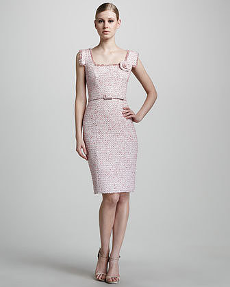 Theia Belted Tweed Dress