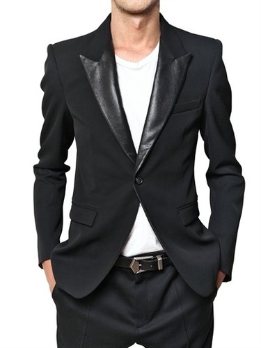 Balmain - Perforated Leather Lapel Twill Wool Jack