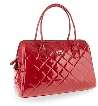 Red quilted weekender bag
