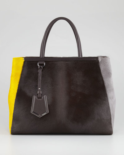 Fendi 2Jours Calf Hair Tote Bag, Brown/Yellow/Iron