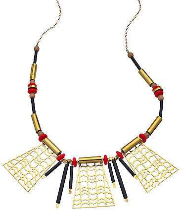 Kris Nations Tomato Red and Tan Kimo Necklace