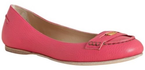 Fendi bright pink leather flat penny loafers