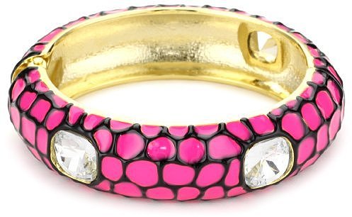 Adia Kibur Neon Pink Tiger Print Crystal Cuff Bracelet