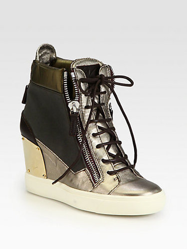 Giuseppe Zanotti Alba Canvas & Metallic Leather Wedge Sneakers