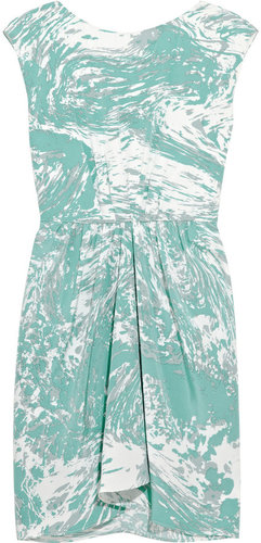 Tibi Marble-print silk dress