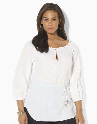 LAUREN RALPH LAUREN Plus-Size Embroidered Linen Tunic