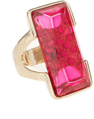 Lipsy Gold And Pink Square Stoned Ring