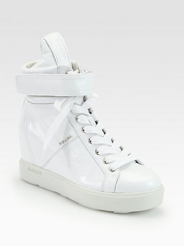 Prada Patent Leather High Top Wedge Sneakers