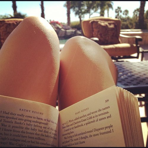 I snapped this pic of myself reading Bare Bones by Kathy Reichs during a weekend getaway in Palm Springs.
I snapped this pic of myself reading Bare Bones by Kathy Reichs during a weekend getaway in Palm Springs.