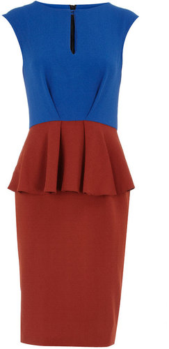 Blue split neck peplum dress