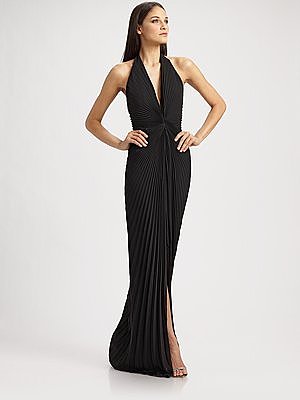 Accordion Pleated Halter Gown