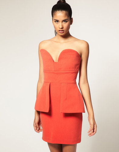 Aqua Vendella Peplum Structured Bandeau Dress