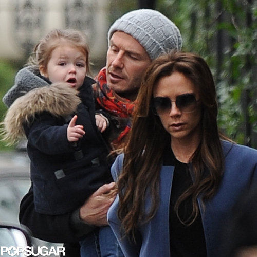 Harper Beckham was bundled up in London with her parents.
Harper Beckham was bundled up in London with her parents.