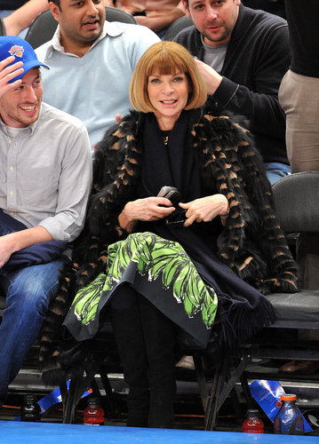 Anna Wintour sat courtside for a February 2011 Knicks game in the exact way you would expect her to: looking fabulous and chic in a printed skirt and fur coat.
Anna Wintour sat courtside for a February 2011 Knicks game in the exact way you would expect her to: looking fabulous and chic in a printed skirt and fur coat.