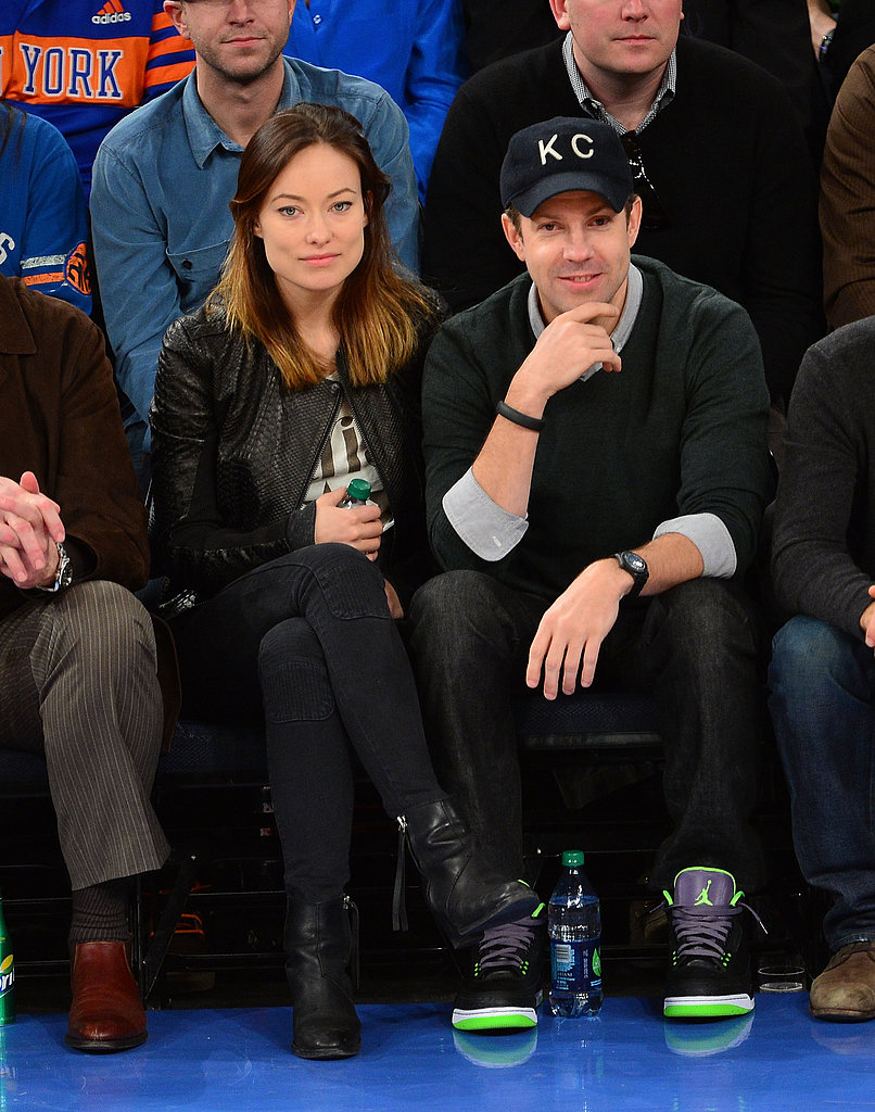 Olivia Wilde chose a rocker-cool leather jacket and quilted ankle boots for a February 2013 Knicks game with fiancé Jason Sudeikis.
Olivia Wilde chose a rocker-cool leather jacket and quilted ankle boots for a February 2013 Knicks game with fiancé Jason Sudeikis.