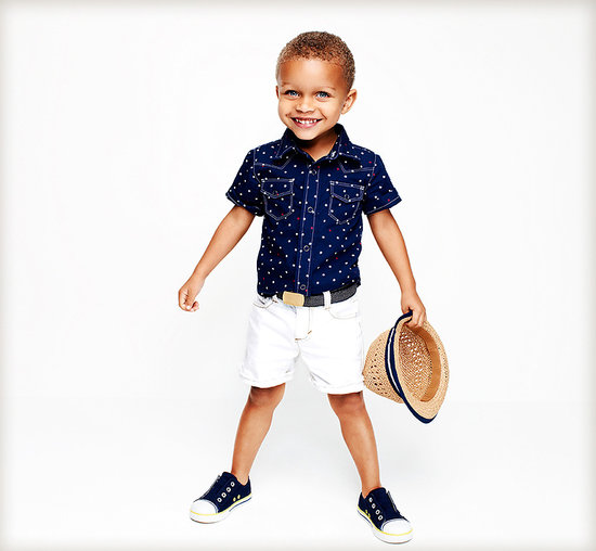 Printed Poplin Star Shirt and White Denim Shorts