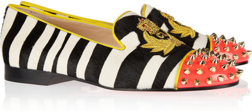 Christian Louboutin Intern studded calf hair and patent-leather slippers