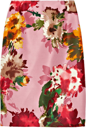 Oscar de la Renta for THE OUTNET Floral-print silk-twill pencil skirt