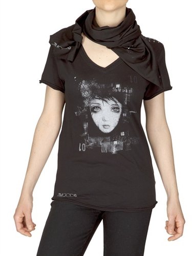 7moods - Printed Face Scarfed Jersey T-Shirt