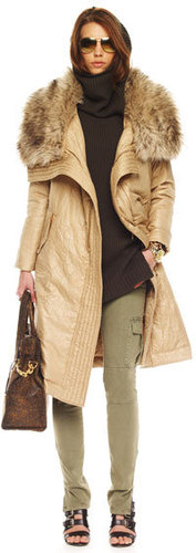 MICHAEL Michael Kors  Long Faux-Fur Collar Coat