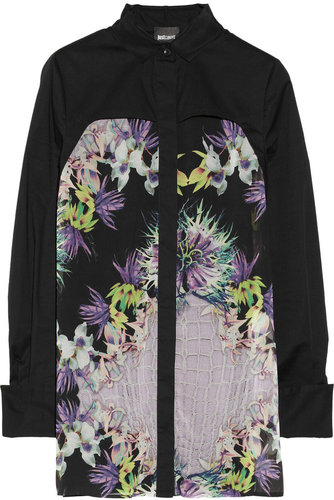 Just Cavalli Floral-print crepe and stretch-cotton shirt