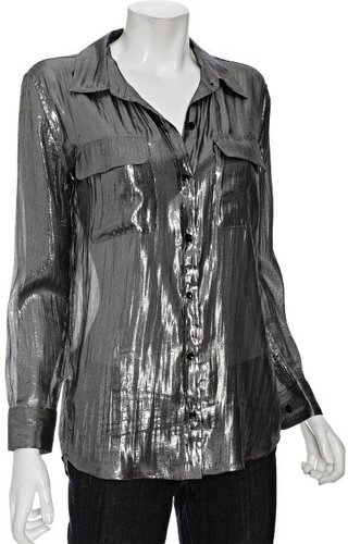 Equipment silver metallic silk blouse